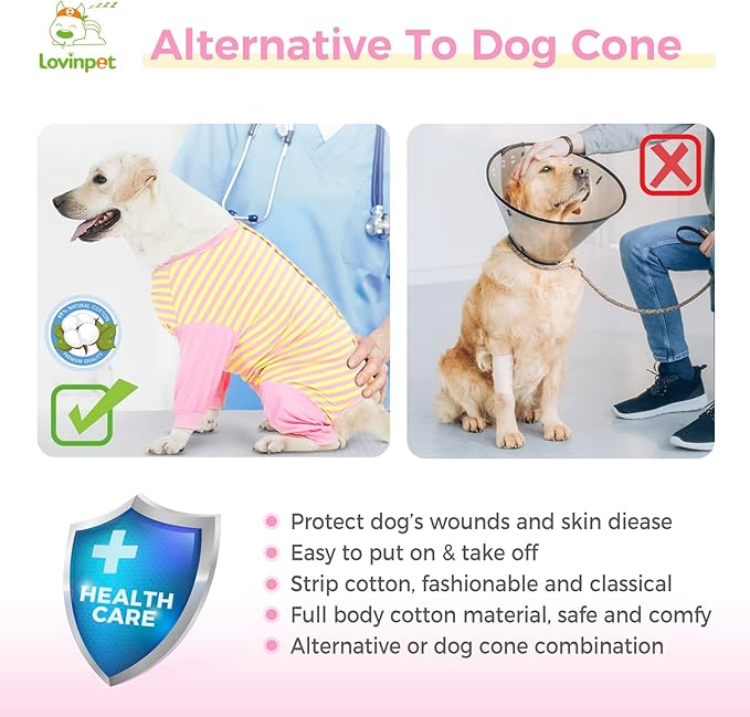 LovinPet Dog Recovery Suit for Large Medium Dogs - Full Coverage Dog's Bodysuit Wound Protective Surgical for Abdominal Wounds After Surgery Anti-Licking Cut-Out Design of Abdomen,Buttons,XXL