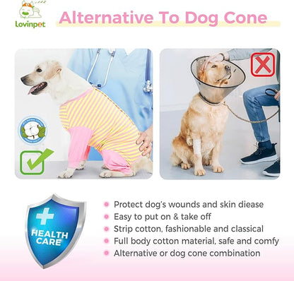 LovinPet Dog Recovery Suit for Large Medium Dogs - Full Coverage Dog's Bodysuit Wound Protective Surgical for Abdominal Wounds After Surgery Anti-Licking Cut-Out Design of Abdomen,Buttons,M