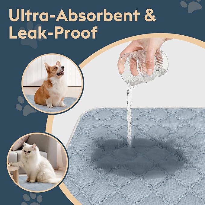 FunFurry Washable Pee Pads for Dogs - 2 Pack Reusable Pee Pads，Waterproof Puppy Pads，Pet Training Pads，Super Absorbent with Dog Paw Shape Non-Slip Backing (Light Grey, 36" X 41" - 2 Pack)