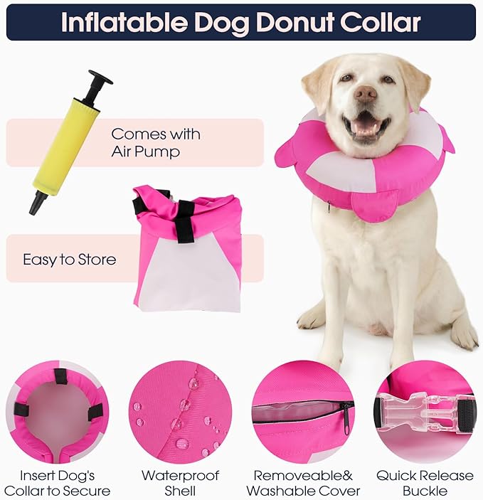 IECOii Inflatable Dog Cone for Large Dogs, Surgery Recovery Donut Soft Neck Cone to Stop Licking and Scratching, Comfy Dog Neck Collar Alternative for Post-Surgical Care, Rosered, XL