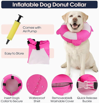 IECOii Inflatable Dog Cone for Large Dogs, Surgery Recovery Donut Soft Neck Cone to Stop Licking and Scratching, Comfy Dog Neck Collar Alternative for Post-Surgical Care, Rosered, XL