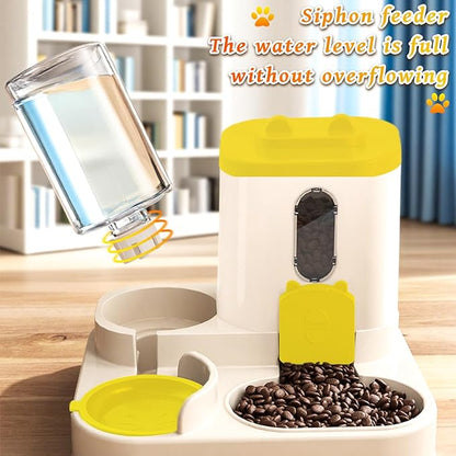 Gravity Cat Feeder and Water Dispenser, 2 in 1 Automatic Cat Feeder, 2 Pack Large Capacity Self Feeding for Small Medium Dog Puppy Kitten （Yellow）