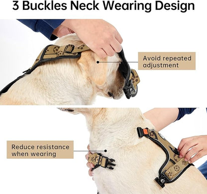 IVY&LANE No Pull Dog Harness with Leash Set, Reflective No Choke Pet Vest,Adjustable Oxford Dog Vest Harness with Easy Control Handle for Large Dogs (Light Brown,XL)