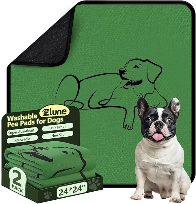 Washable Pee Pads for Dogs, Absorbency Reusable Waterproof Non-Slip and Leak-Proof Training Puppy Pet Pads for Whelping Box, Playpen, Crate, Bed and Floors (Green, 24*24 Inch)