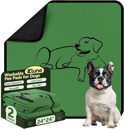 Washable Pee Pads for Dogs, Absorbency Reusable Waterproof Non-Slip and Leak-Proof Training Puppy Pet Pads for Whelping Box, Playpen, Crate, Bed and Floors (Green, 24*24 Inch)