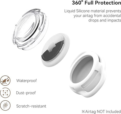 Waterproof Airtag Holder for Dog Collar, Soft Full-Body Protective Airtag Holder for Dog & Cat Collars, Ultra-Durable, Easy Installation, Lightweight Clear Airtag Case (White, Small)