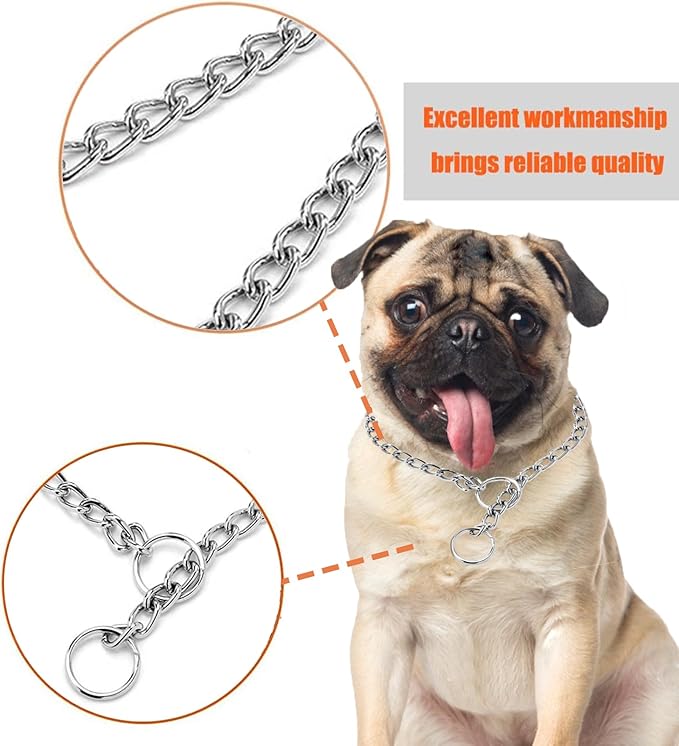Dog Choke Collar Heavy Duty Slip Collars Chew Proof Metal Slip Link Dog Collar Chain for Medium Large Big XL Breed Dogs, Silver XL