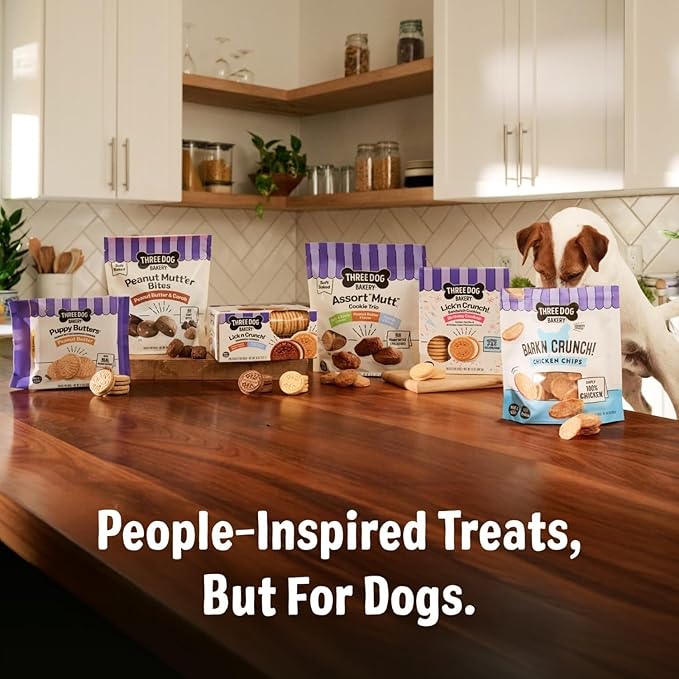 Three Dog Bakery Grain-Free “Woof”ers, Peanut Butter & Banana Flavor – Grain-Free Dog Treat, Cookies for Dog Training Treats, Puppy Treats with Real Ingredients