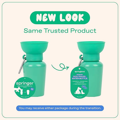 Springer Flip Portable Dog Water Bottle with Foldable Food Grade Silicone Bowl - 20 Ounce Travel Dog Water Bottle Ideal for Camping - Easy Squeeze Hydration & Release to Drain