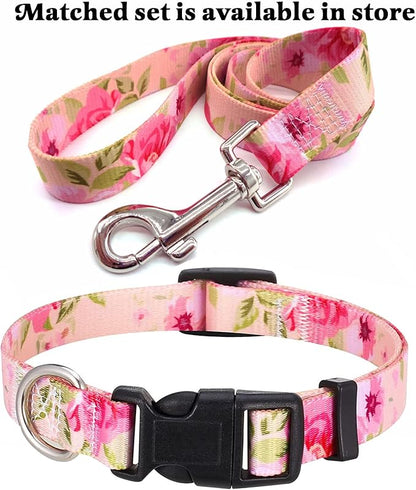 Mihqy Dog Collar with Bohemia Floral Tribal Geometric Patterns - Soft Ethnic Style Collar Adjustable for Small Medium Large Dogs (Pink Rose,XS)