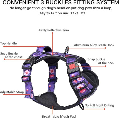 Petmolico No Pull Dog Harness Set with Leash Attachment Easy Control Handle Reflective Harness Vest Small Breed, Puppy Vest and Leash Set with Poop Bag Holder, Small - Purple Peach