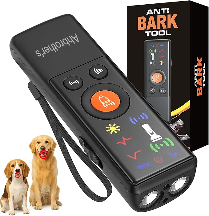 Ahbrother's Dog Bark Deterrent Devices 2X Ultrasonic Anti Barking 4 Training Modes Barks No More Indoors Outdoors Behavior Correct Safe & Humane Rechargeable Compact Bark Control for Dogs