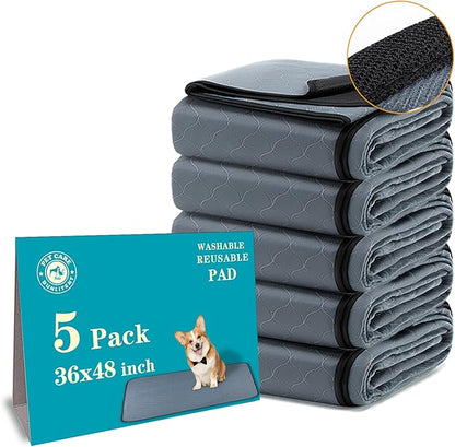 Bunlitent Washable Pee Pads 5 Pack, 36"x48", Reusable Pee Pads for Dogs, Puppy Pads Washable with Quick Dry, Anti-Slip Dog Pee Pads, Whelping Pads, Dog Carpet