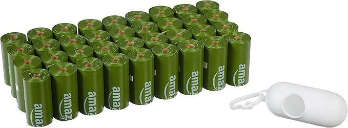 Amazon Basics Premium Leak Proof Dog Poop Bags with Dispenser and Leash Clip, Unscented, 13" x 9", 540 Count (36 Rolls of 15)