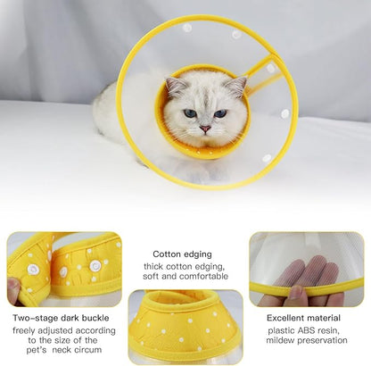 Pet Cone Recovery Dog Cone Adjustable Dog Collar Clear Padded Collar with Breathable Soft Edge, Plastic Puppy Cone Protect The Neck Surgery Recovery, Designed for Cats and Puppies (Yellow, S)