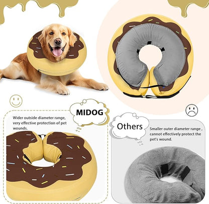 MIDOG Soft Inflatable Dog Cone, Donut E-Collar Alternative for After Surgery, Prevents Licking, Allowing Normal Eating & Vision, Comfortable Recovery Collar for Small Medium Large Dogs & Cats,Brown-L