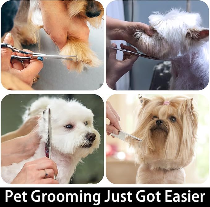 Dog Grooming Scissors with Safety Round Tip,Pet Grooming scissors Kit,Dog Shears for Grooming,Incude Thinning,Curved Grooming Scissors and Comb for dogs, cats.Suitable for The Right Hand