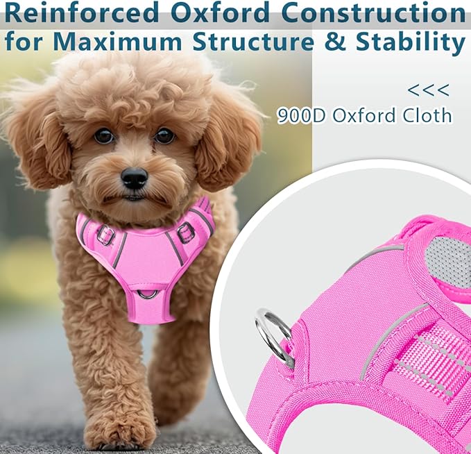 BARKBAY Dog Harness No Pull Oxford with ID Tag Pocket - Heavy Duty, Reflective, Easy Control for Large Dogs(Pink Oxford,S)