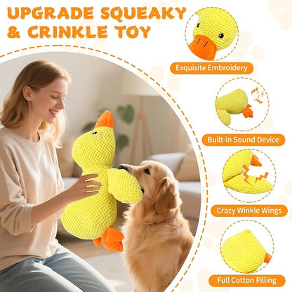 Dog Calming Duck Toy, 2026 New Interactive Plush Duck Toy with Quack Sound and Crazy Crinkle for Dogs Keep Busy, Soft Stuffed Calming Pillow for Puppy Reduce Boredom -Yellow, 17.7"x14.9"(L)