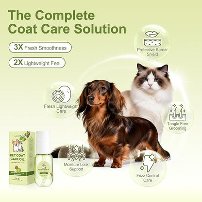 Pet Coat Care Oil, Kiwi Seed & Olive Infusion | Structural Strengthening Serum Minimizes Breakage & Static; Nutrient-Rich Fiber Fortification, Brittle Hair Restoration, Dogs Cats, 1.69 fl. oz