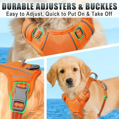 BARKBAY No Pull Dog Harness Large Reflective Dog Harness with Front Clip and Easy Control Handle for Walking Training Running with ID tag Pocket(Orange,XS)