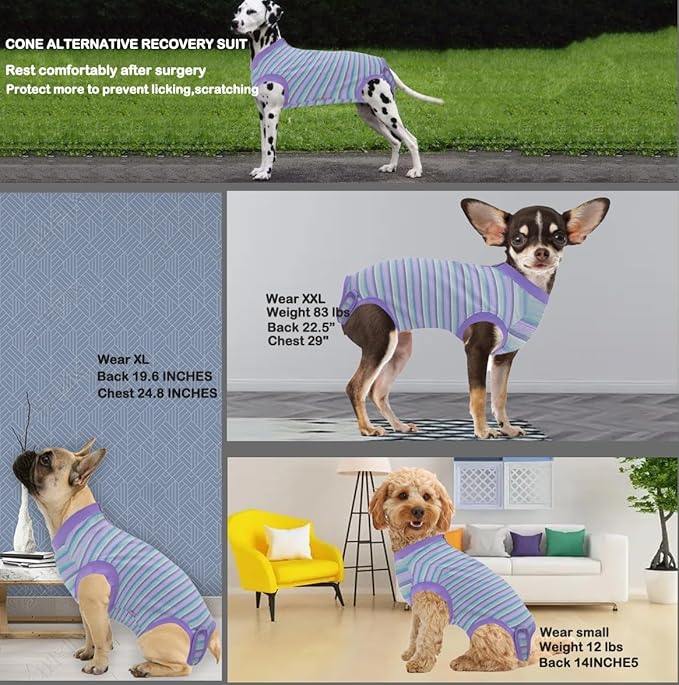Recovery Suit for Dogs,Dog Cone Alternative Zipper Surgery Suit Female Spay,Soft Dog Surgery Suit for Anti Licking,Breathable Surgical Suit for Dogs Female Spay