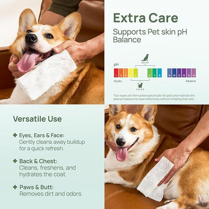 HICC PET Dog Wipes Cleansing Deodorizing, Nourishes Fur & Eliminates Odors, Pet Cat Cleaning Wipes for Paws and Butt - 75ct