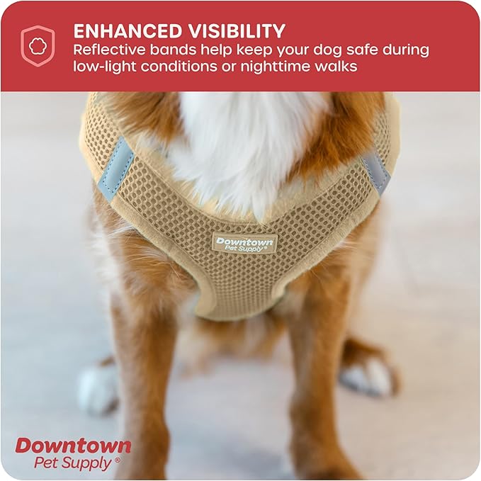 Downtown Pet Supply Step-in Dog Harness – No Pull, Adjustable Padded Mesh with Reflective Trim, Secure Buckle Strap – Comfortable & Breathable Small Dog Harness, Medium, Khaki