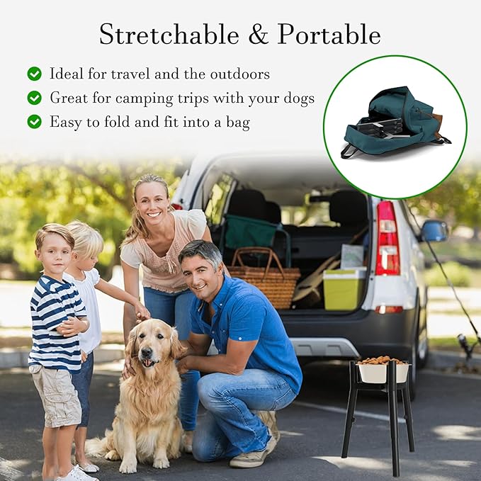 Dog Bowl with Stand for Large Dogs - Includes 61oz Bowls, Adjustable Height & Width Raised Dog Bowl Stand, Single Elevated Food Water Stand, 3 Height Adjust Holder