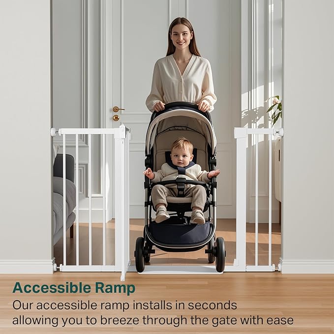Cumbor 48" Auto Close Baby Gate & Cumbor 2 Pack 48" Dog Gate, Durable Child Gate for Stairs, Doorways, Easy Walk Thru Dog Gate for House for Doorways