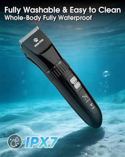 M&M STAR Dog Grooming Kit, Low Noise Dog Clippers, 2-Speed IPX7 Waterproof, Rechargeable Cordless Pet Hair Clippers Trimmer Shaver with LED Display for Small Large Dogs Cats, Black