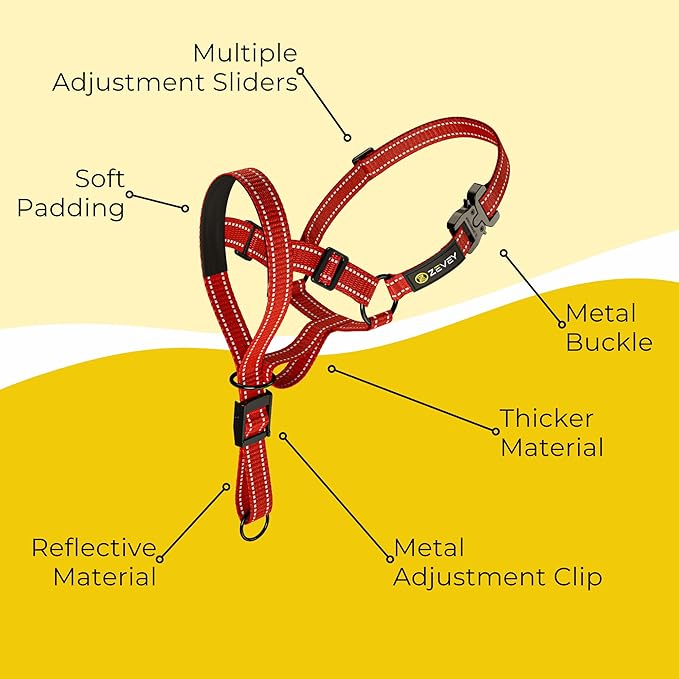 Adjustable Dog Head Halter with Safety Strap, Soft Padded Dog Head Collar for Small Medium Large Dogs, No-Pull Dog Harness for Training and Walking (Large, Red)