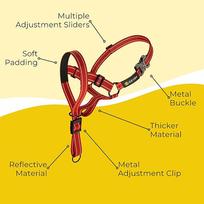 Adjustable Dog Head Halter with Safety Strap, Soft Padded Dog Head Collar for Small Medium Large Dogs, No-Pull Dog Harness for Training and Walking (Large, Red)