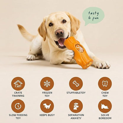Orange Dog Toys for Aggressive Chewers, Interactive Indestructible Dog Toys with Frozen Treat Function, Durable Dog Puzzle Toy for Large & Medium Dogs, Reduces Anxiety & Extends Playtime
