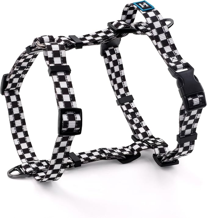 Roses&Poetry Dog Harness Medium Sized Dog, 6 Point Adjustable Fit No Pull Harness with Handle for Control and Easy Walking, Reflective Pet Halter Harnesses（Blackwhite-M）
