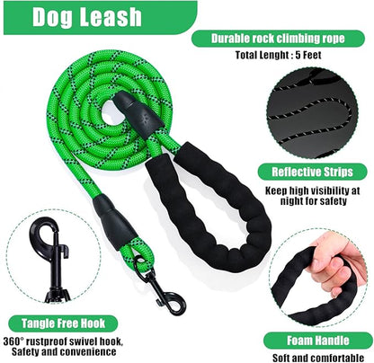 No Pull Dog Harness Adjustable Collar & Leash Set - Dog Halter Harnesses Collapsible Bowls & Poop Bag Dispenser Muzzle ID Tags Toys Fits Small Medium Large Dogs (Green-M)