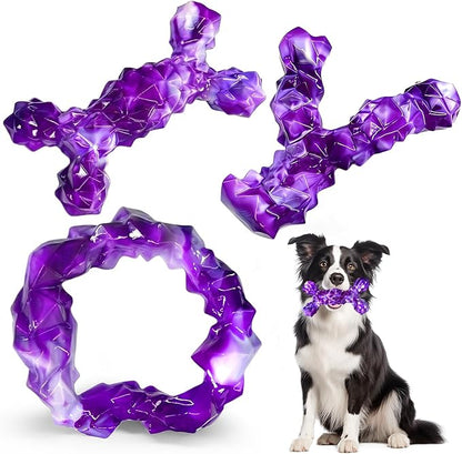 3 Pack Dog Chew Toys for Aggressive Chewers,Indestructible Dog Toy for Medium Large Dogs, Durable Chew Toys to Keep Dogs Busy,Super Chewer with Tough Nylon, Reduce Boredom & Anxiety（Bacon Flavored）