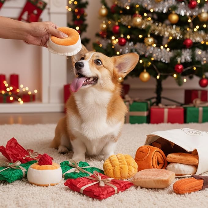 Nocciola Squeaky Bread Stuffed Dog Toys Pack - Puppy Toys with Grocery Bag to Keep Them Busy, Small Dog Toys for Boredom, Durable Snuffle Dog Toys for Small Medium Breeds Pet Gift