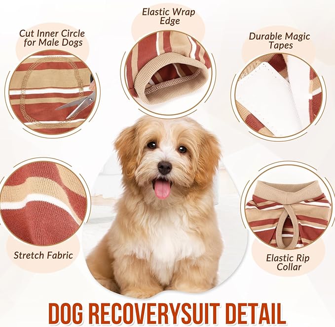 SlowTon Dog Recovery Suit - Surgery Recovery Suit for Female Male Dogs, Dog Onesie After Spay Abdominal Wounds, E-Collar Cone Alternative Prevent Licking Pet Surgical Suit(Brown,S)