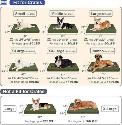 Outdoor Extra Large Dog Bed, Jumbo Waterproof Dog Bed for Large Dogs, Orthopedic Egg Crate Foam Pet Mat with Removable Oxford Cooling Cover, Amy Green