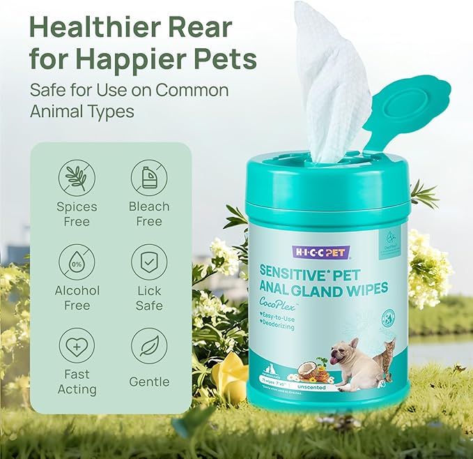 HICC PET Dog Wipes Cleansing Deodorizing, Nourishes Fur & Eliminates Odors, Pet Cat Cleaning Wipes for Paws and Butt - 75ct