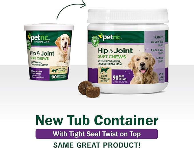 Petnc Hip & Joint Health Supplement for Dogs (90 Chews), Glucosamine Chondroitin MSM Dog Chews with Hyaluronic Acid, Liver Flavored Bone & Joint Support Supplement, For All Breeds