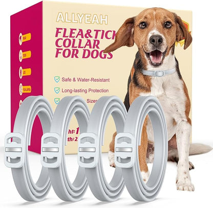 Natural Flea and Tick Collar for Dogs - 4 Pack, Waterproof, Adjustable Size for All Dog