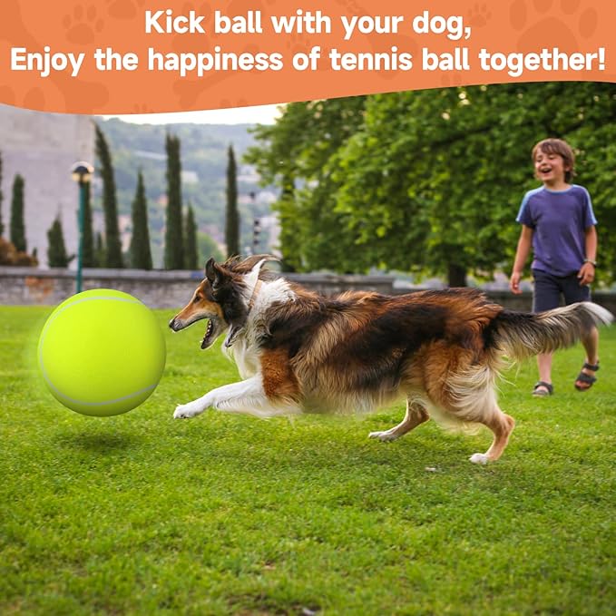 QDAN Giant Large Tennis Ball for Dogs: 9.5" Premium Balls for Dog for Outdoor Play, Big Tennis Ball Dogs Toy, Tennis Ball for Small Medium Large Dogs, Pet Balls Birthday, Yellow