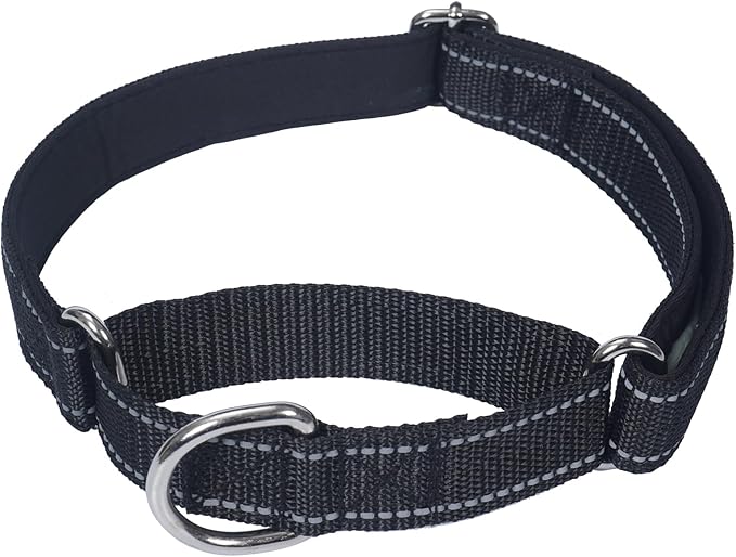 SGODA Martingale Dog Collar, Reflective Nylon Padded Dog Training Collars for Large Dogs, Black L