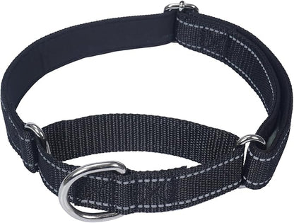 SGODA Martingale Dog Collar, Reflective Nylon Padded Dog Training Collars for Large Dogs, Black L