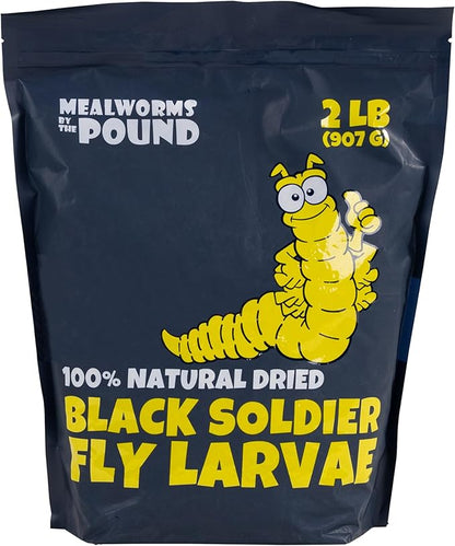 Dried Black Soldier Fly Larvae (2 lbs) - More Calcium Than Mealworms - Treats for Chickens, Wild Birds, & Reptiles
