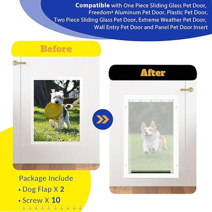 2 Pack Large Dog Door Replacement Flaps with Screws, Compatible with Petsafe Freedom Doggie Doors PAC11-11039 10 1/8" X 16 7/8" Weather Resistant Flexible (Without Bracket-Frosted Transparent)