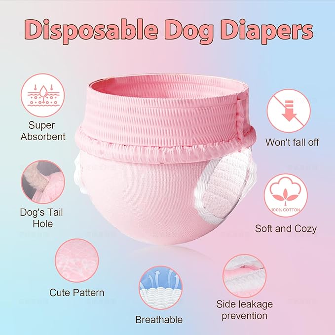 Ambreview Disposable Dog Diapers Female, Just Pull It Up, Doggie Diapers for Female Dogs, Strong Absorbency | Leak Proof, for Dogs in Heat | Elderly | Disabled, L 10 PCS