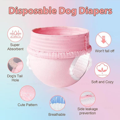 Ambreview Disposable Dog Diapers Female, Just Pull It Up, Doggie Diapers for Female Dogs, Strong Absorbency | Leak Proof, for Dogs in Heat | Elderly | Disabled, L 10 PCS